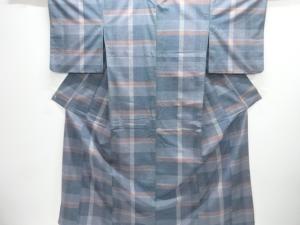 格子織り出し手織り紬着物